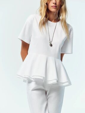 NWT Zara White Peplum Hem T-Shirt -Ref. 0264/445